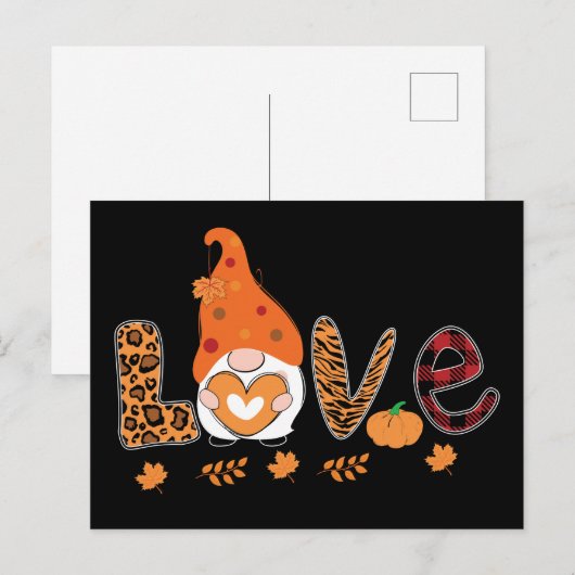 Gnome Love Pumpkin laat Thanksgiving over Briefkaart (Voorkant / Achterkant)