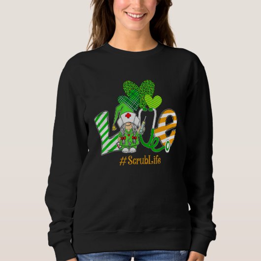 Gnome Love Scrub Life Stethoscope Shamrock St Patr Trui (Voorkant)