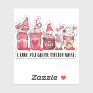 Gnome Love You Pink Red Coffee Valentijns's Sticker