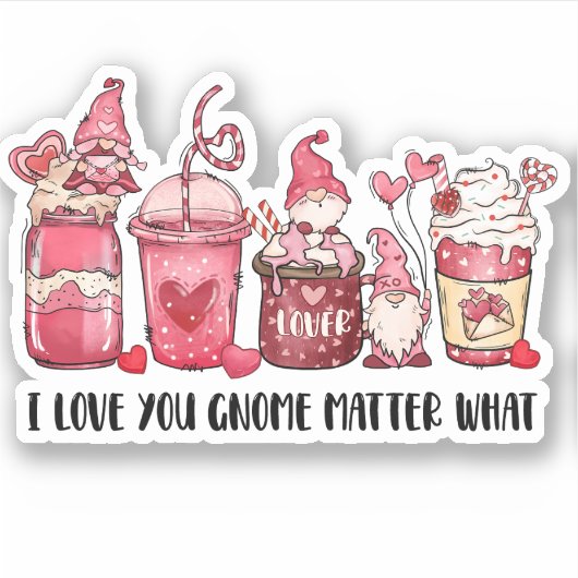 Gnome Love You Pink Red Coffee Valentijns's Sticker (Voorkant)