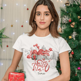 Gnome Lovers Unite: Grijs Geïllustreerd Kerstmis T-shirt