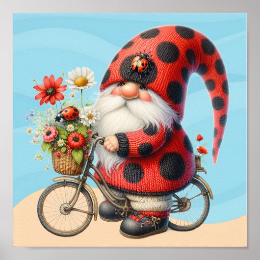 Gnome loves ladybugs poster (Voorkant)