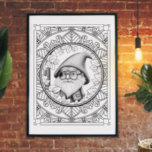 Gnome Mandala Adult Coloring Poster