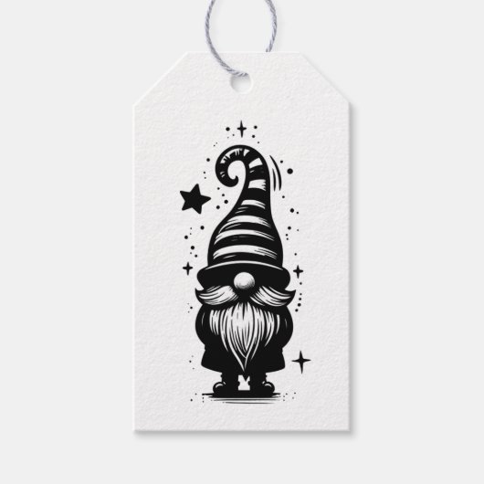 Gnome Merry Christmas Chic Grunge Black & White Cadeaulabel (Voorkant)
