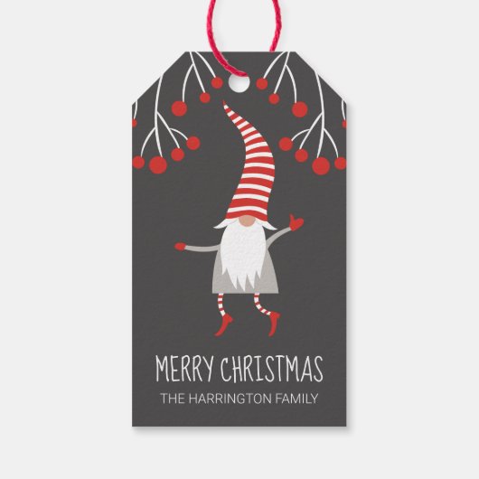 Gnome Merry Christmas Holly Berries Cadeaulabel (Achterkant)