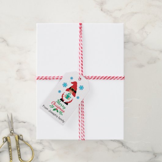 Gnome merry kerst cadeaulabel (Met Touw)