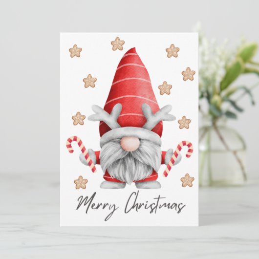 Gnome Merry Kerstkoekje Snowflakes Candy Cane Feestdagenkaart (Staand voorkant)