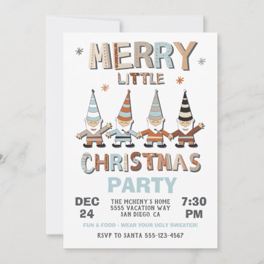 Gnome Merry Little Kerstparty nodiging Kaart (Voorkant)