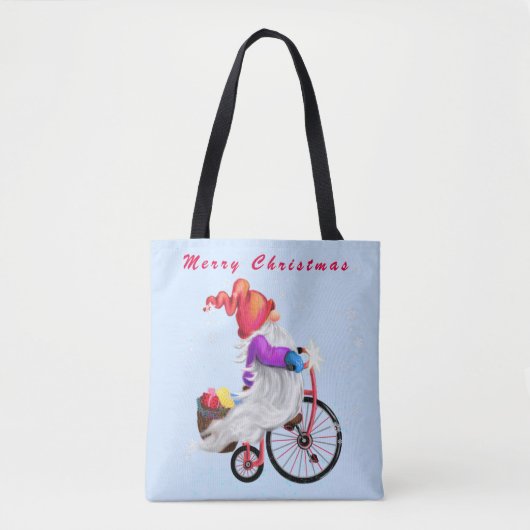 Gnome met Bike Christmas Canvas tas (Voorkant)