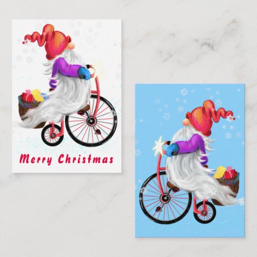 Gnome met fiets en cadeaus kerst Kaart Notitiekaartje (Voorkant / Achterkant)