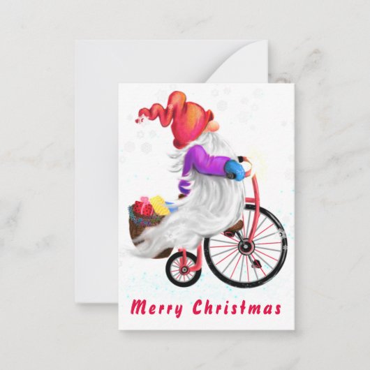 Gnome met fiets en cadeaus kerst Kaart Notitiekaartje (Voorkant)