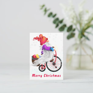 Gnome met fiets en cadeaus kerst Kaart Notitiekaartje