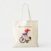 Gnome met Fiets en Gift Christmas Canvas tas (Voorkant)