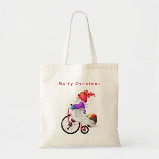 Gnome met Fiets en Gift Christmas Canvas tas (Voorkant)