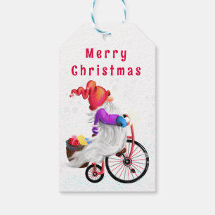 Gnome met Fiets Kerstcadeau Tags Cadeaulabel
