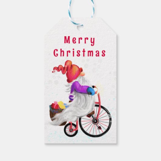 Gnome met Fiets Kerstcadeau Tags Cadeaulabel (Achterkant)