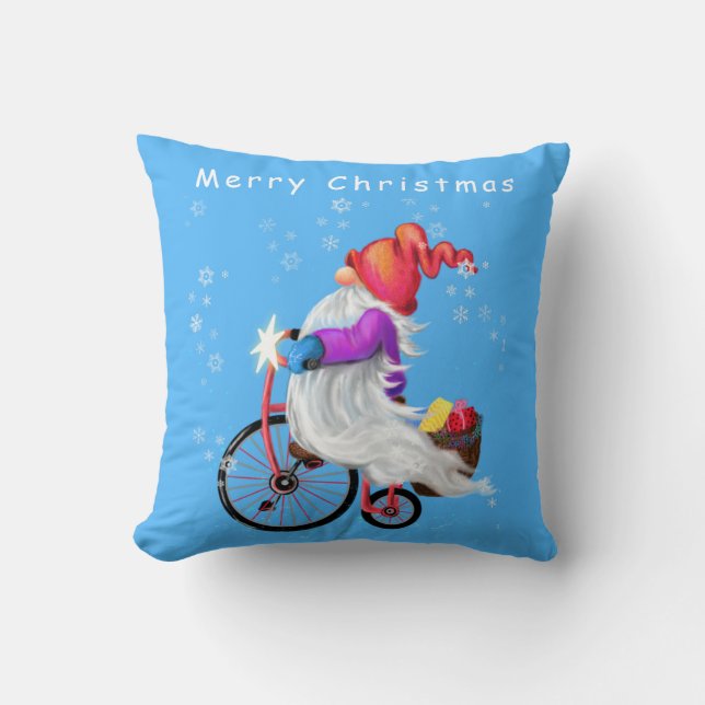 Gnome met fiets kerstkussen kussen (Voorkant)