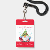 Gnome met Gift Christmas Custom Name Badge (Achterkant met lanyard)