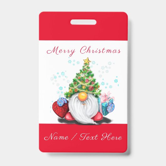 Gnome met Gift Christmas Custom Name Badge (Voorzijde)