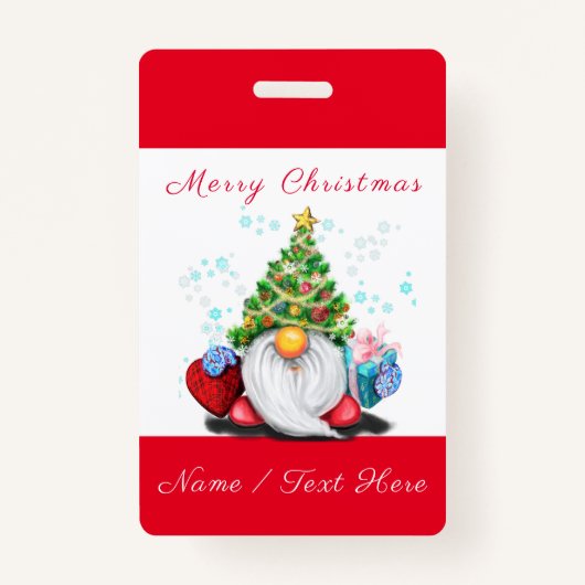 Gnome met Gift Christmas Custom Name Badge (Voorkant)