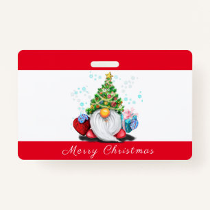 Gnome met Gift Christmas Party Badge