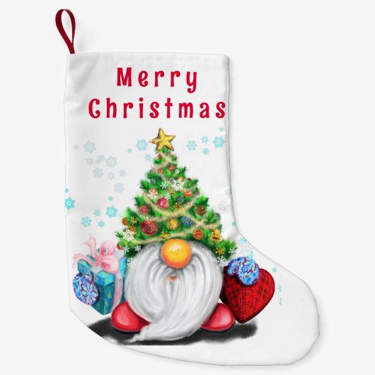 Gnome met Gift Kerstmis Kous Kleine Kerstsok (Voorkant)