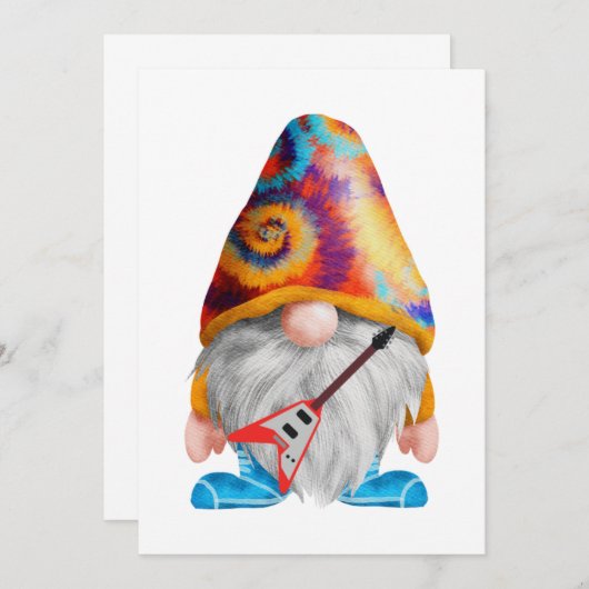 Gnome met gitaar en kleurrijk pet op een kaart (Voorkant / Achterkant)