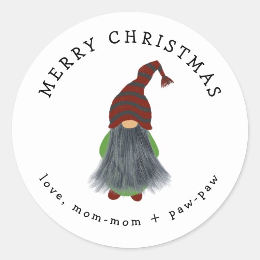 Gnome met grijze baard kerstcadeau sticker (Voorkant)