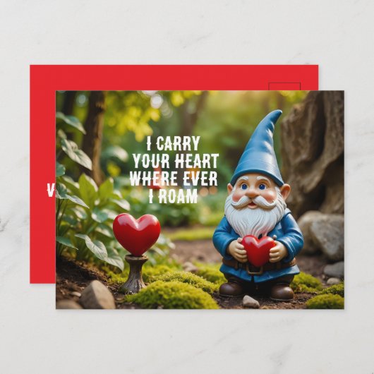 Gnome met hart Valentijn Briefkaart (Voorkant / Achterkant)