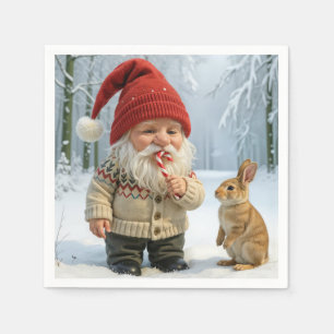 Gnome met het genieten van een snoepriet in Snowy  Servet