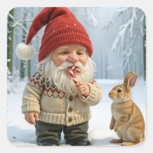 Gnome met het genieten van een snoepriet in Snowy  Vierkante Sticker