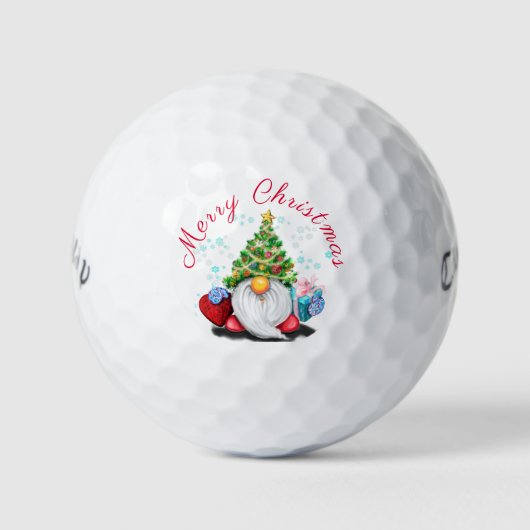 Gnome met kerstboom Pet en cadeau golfballen (Voorkant)
