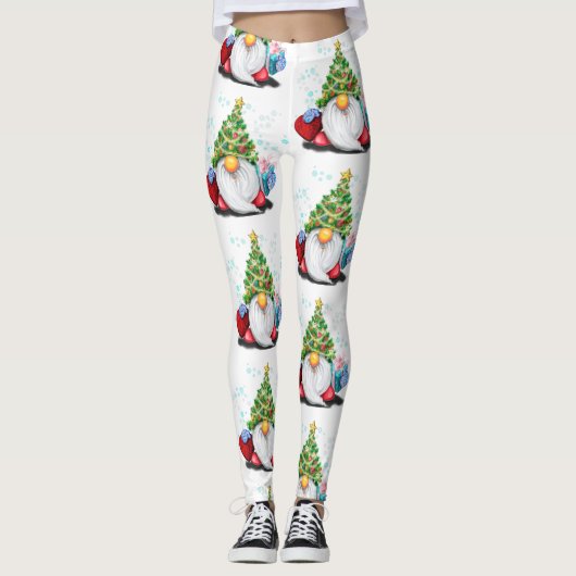 Gnome met kerstboom Pet en cadeau Leggings (Voorkant)