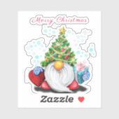 Gnome met Kerstboom Pet en Gift Sticker (Vel)