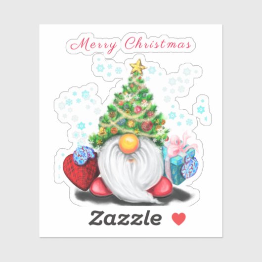 Gnome met Kerstboom Pet en Gift Sticker (Vel)