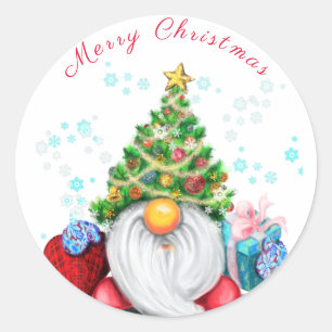 Gnome met Kerstboom Pet Gift Sticker
