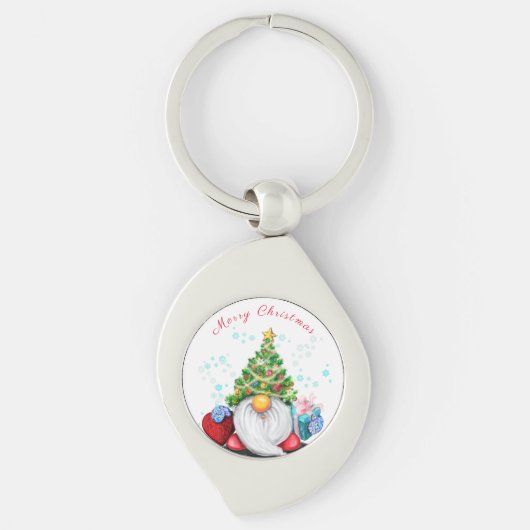 Gnome met Kerstboom Pet Sleutelhanger Gift (Voorkant)
