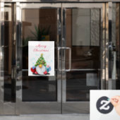 Gnome met Kerstboom Pet Venster Cling Raamsticker (Kantoordeur)