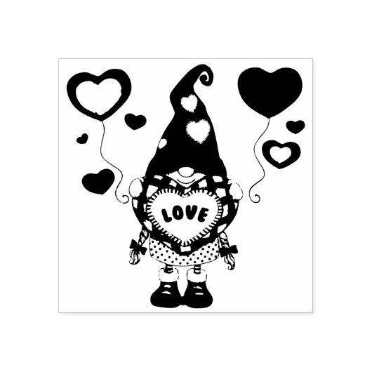 Gnome met Love Banner Rubber Stamp Rubberstempel (Afrduk)