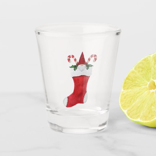 Gnome Met Pet In Rood Wit Kerstkous Shot Glas (Voorkant)