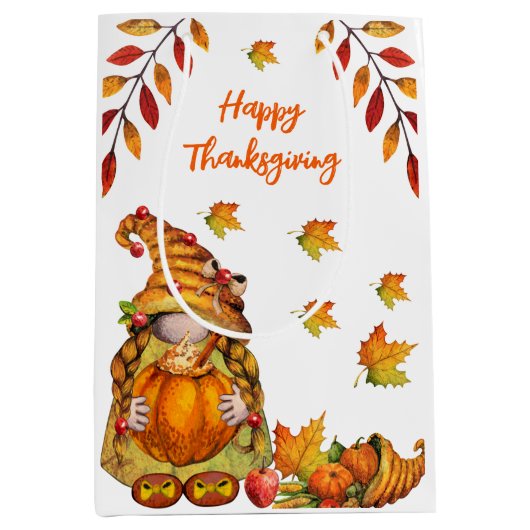 Gnome met pompoen medium cadeauzakje (Voorkant)