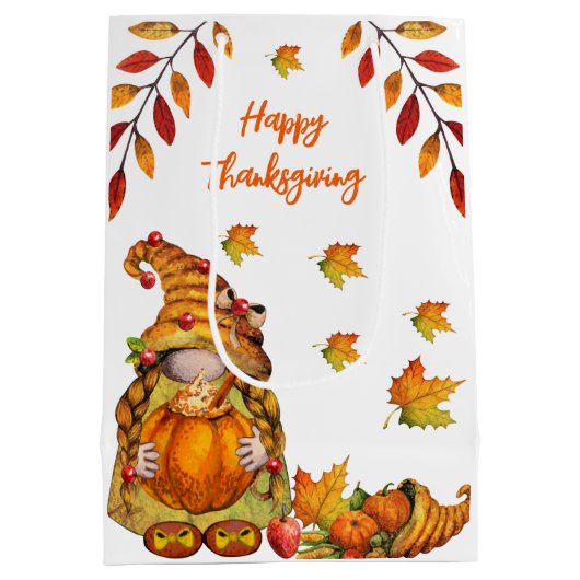 Gnome met pompoen medium cadeauzakje (Achterkant)