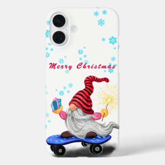 Gnome met Skateboard Kerst iPhone Case (Achterkant)