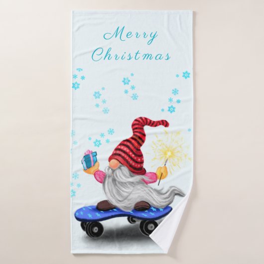 Gnome met skateboard kerstbadhanddoeken bad handdoek (Badhanddoek)