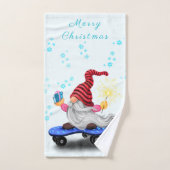 Gnome met skateboard kerstbadhanddoeken bad handdoek (Handdoek)