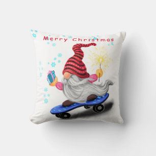 Gnome met skateboard kerstkussen kussen