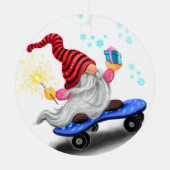 Gnome met skateboard kerstversiering metalen ornament (Voorkant)