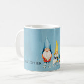 Gnome Monogram Whimsical Waterverf Blue Koffiemok (Voorkant links)