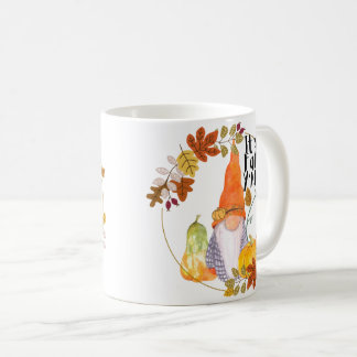 Gnome mug with pumpkins squash and fall leaves koffiemok