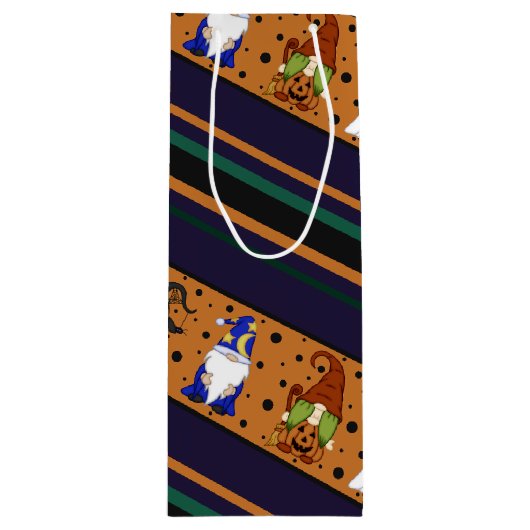 Gnome-o-Ween Streep (Groot) Cadeaubag Wijn Cadeautas (Voorkant)